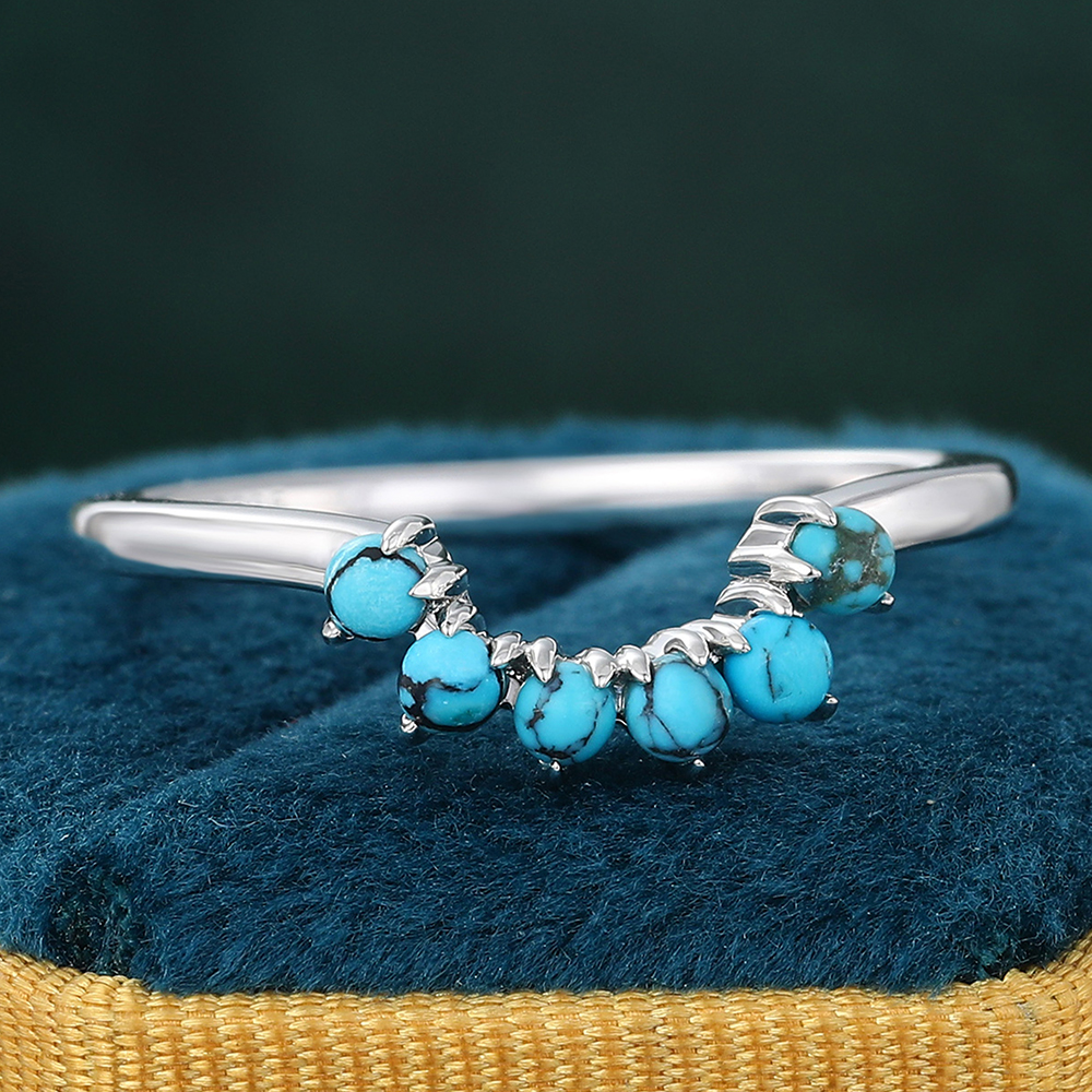 Juyoyo Unique Turquoise Wedding Band 14K White Gold Engagement Band for Women & Men