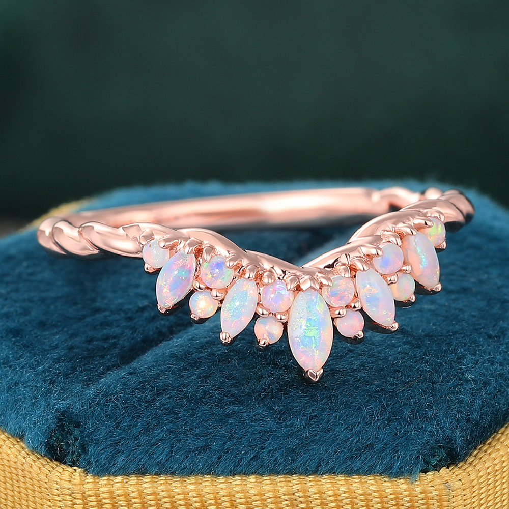 Juyoyo Opal 14K Rose Gold Curved Wedding Band