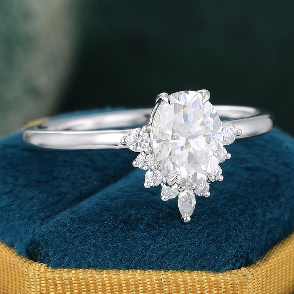 Juyoyo Oval Moissanite White Gold Cluster Engagement Ring