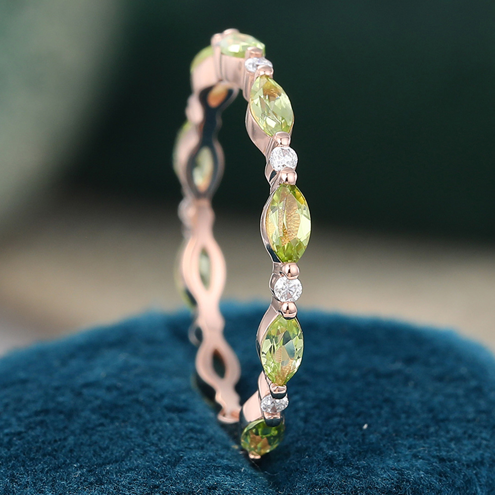 Juyoyo Marquise Cut Peridot Rose Gold Stacking Eternity Wedding Band