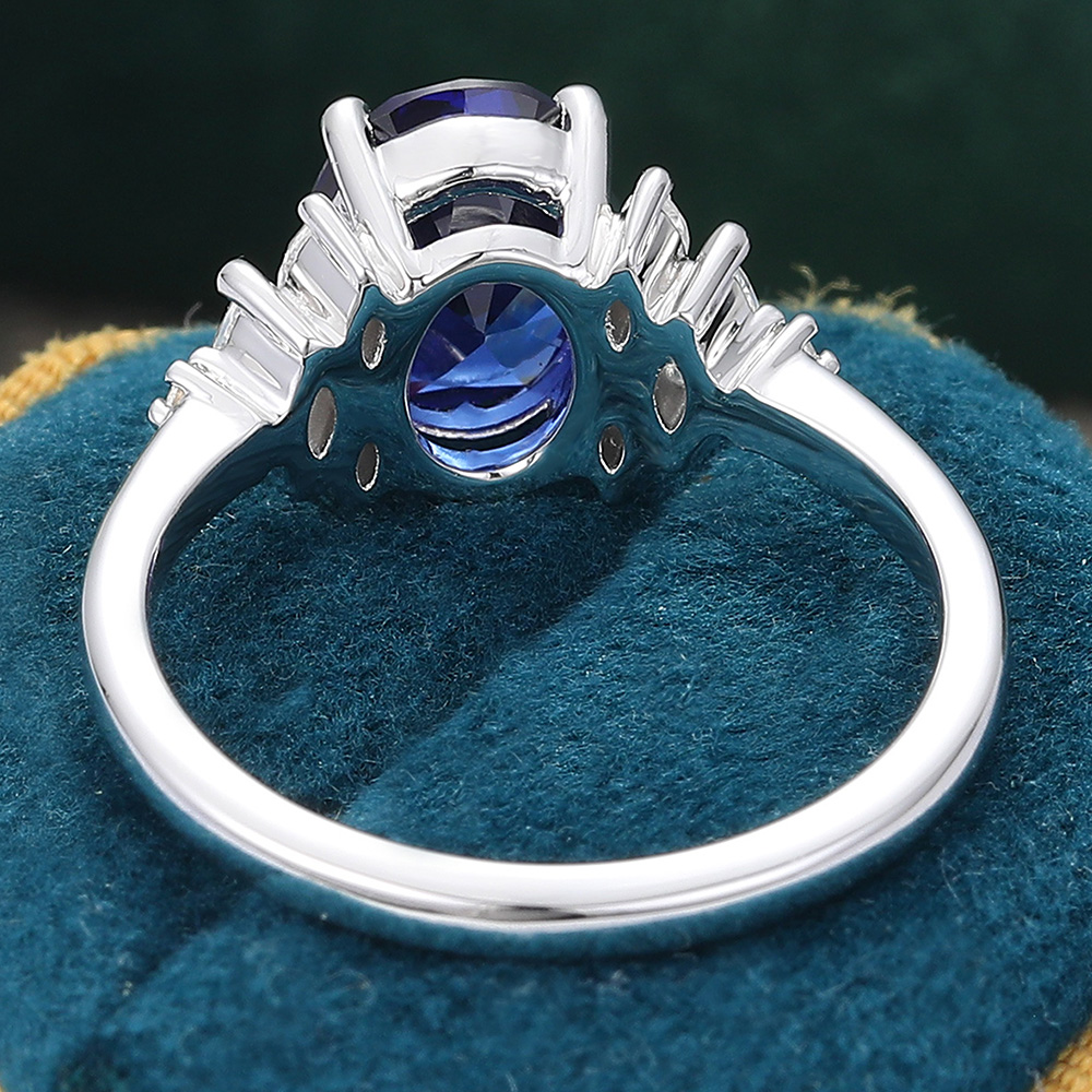 Juyoyo Lab Created Blue Sapphire Ring for Women
