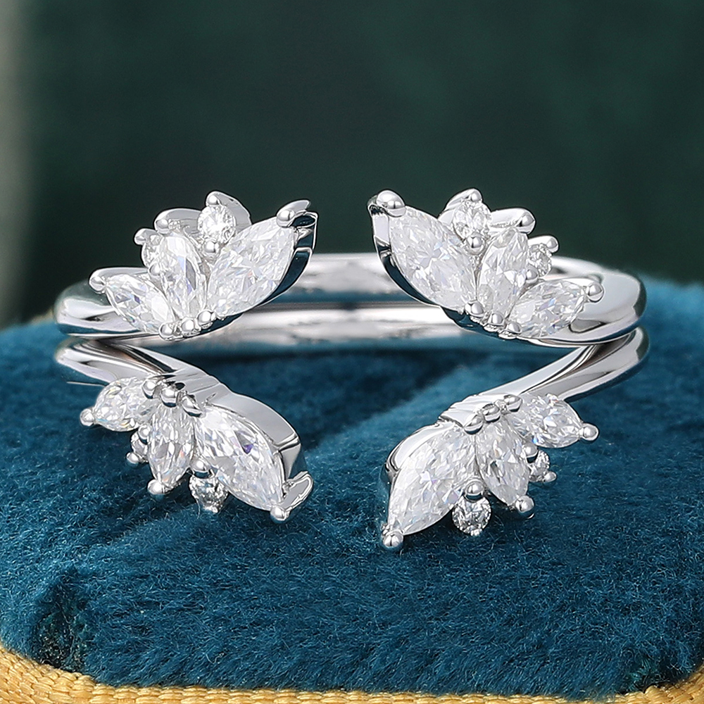 Juyoyo Moissanite Double Wedding Bands Open Stackable Shank Curved Wedding Band White Gold