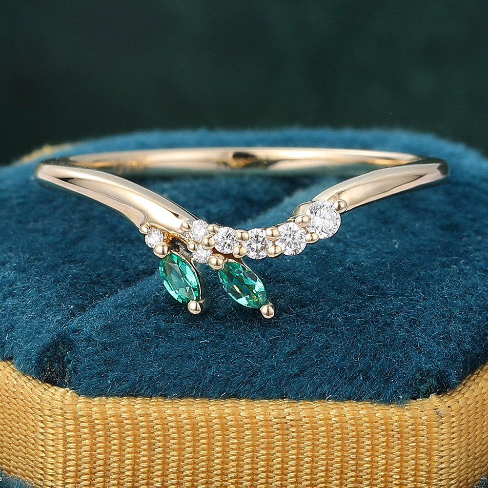 Juyoyo Marquise Cut Emerald Wedding Band Unique Stacking Ring