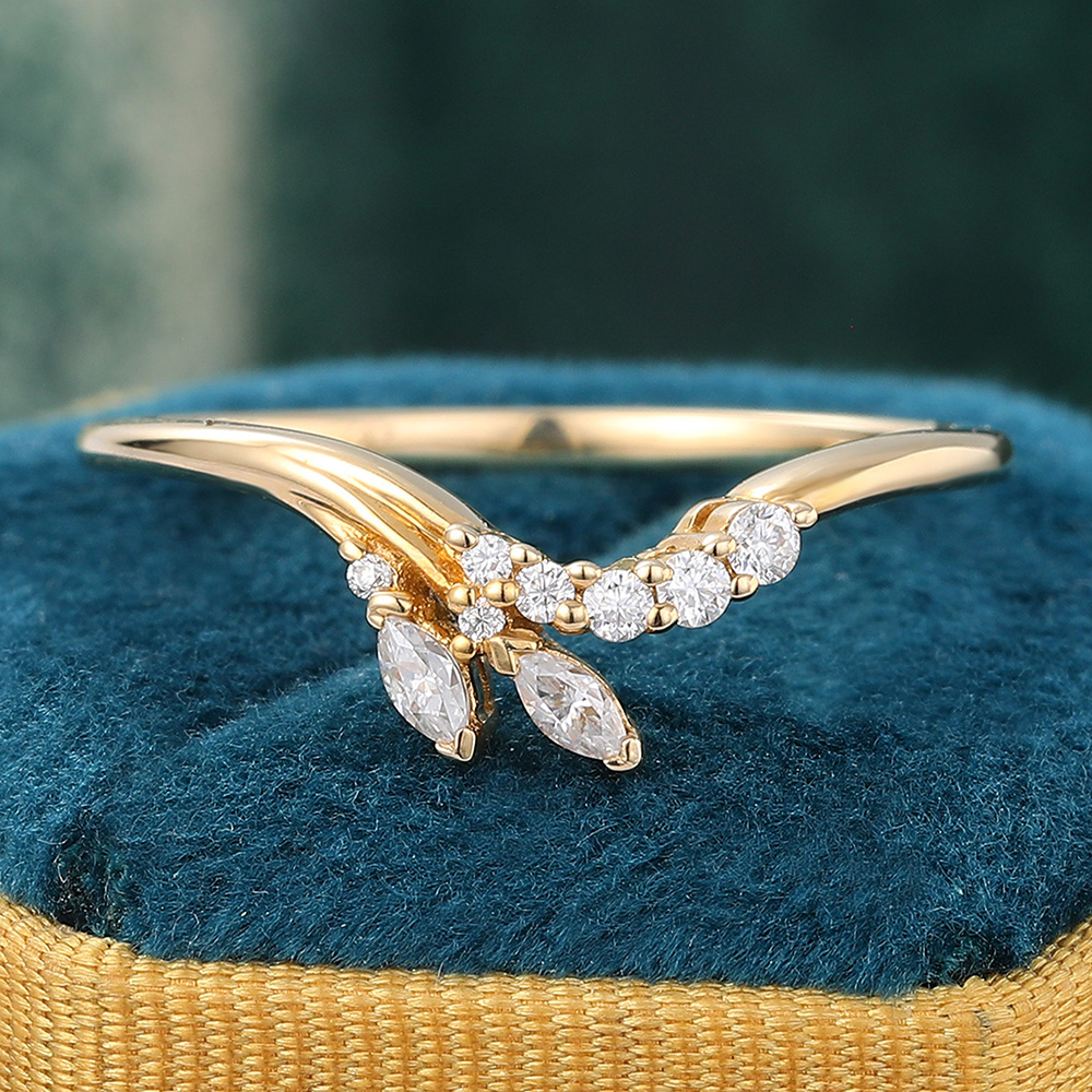 Juyoyo Marquise Cut Moissanite Curved Wedding Band Unique Gold Stacking Ring for Women