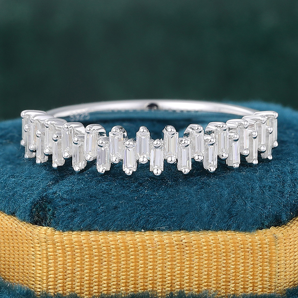 Juyoyo Baguette Cut Moissanite Wedding Band Unique Stacking Ring