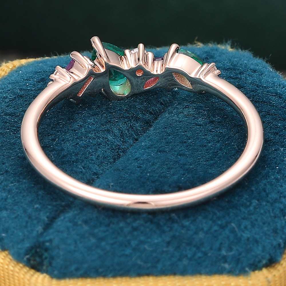 Emerald and Amethyst Wedding Ring Vintage Bridal Ring