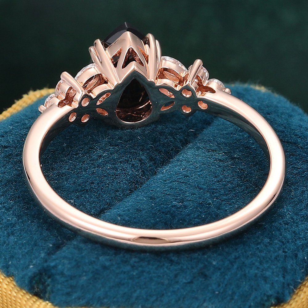 Black Onyx Ring Vintage Diamond Cluster Ring