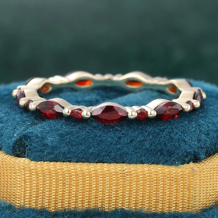 Marquise Cut Ruby Eternity Wedding Band Yellow Gold July Birthstone Stacking Ring