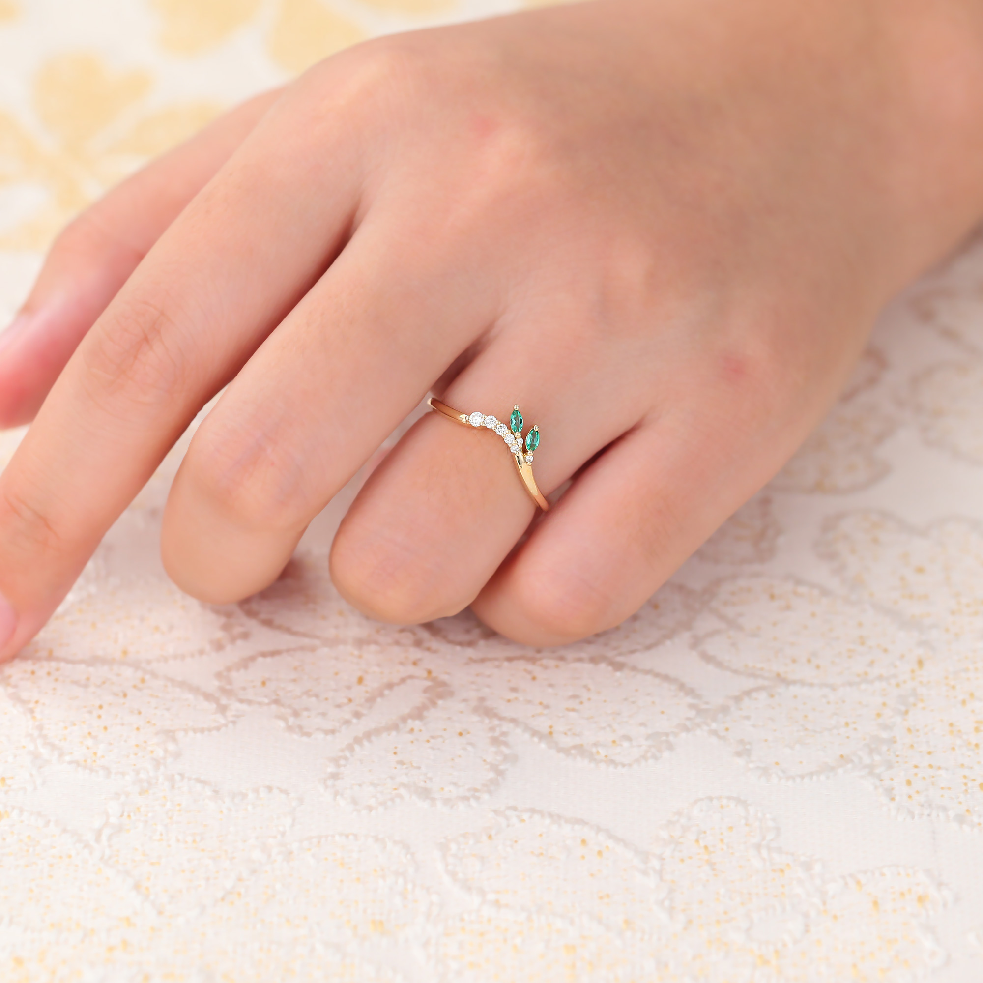 Marquise Cut Emerald Wedding Band