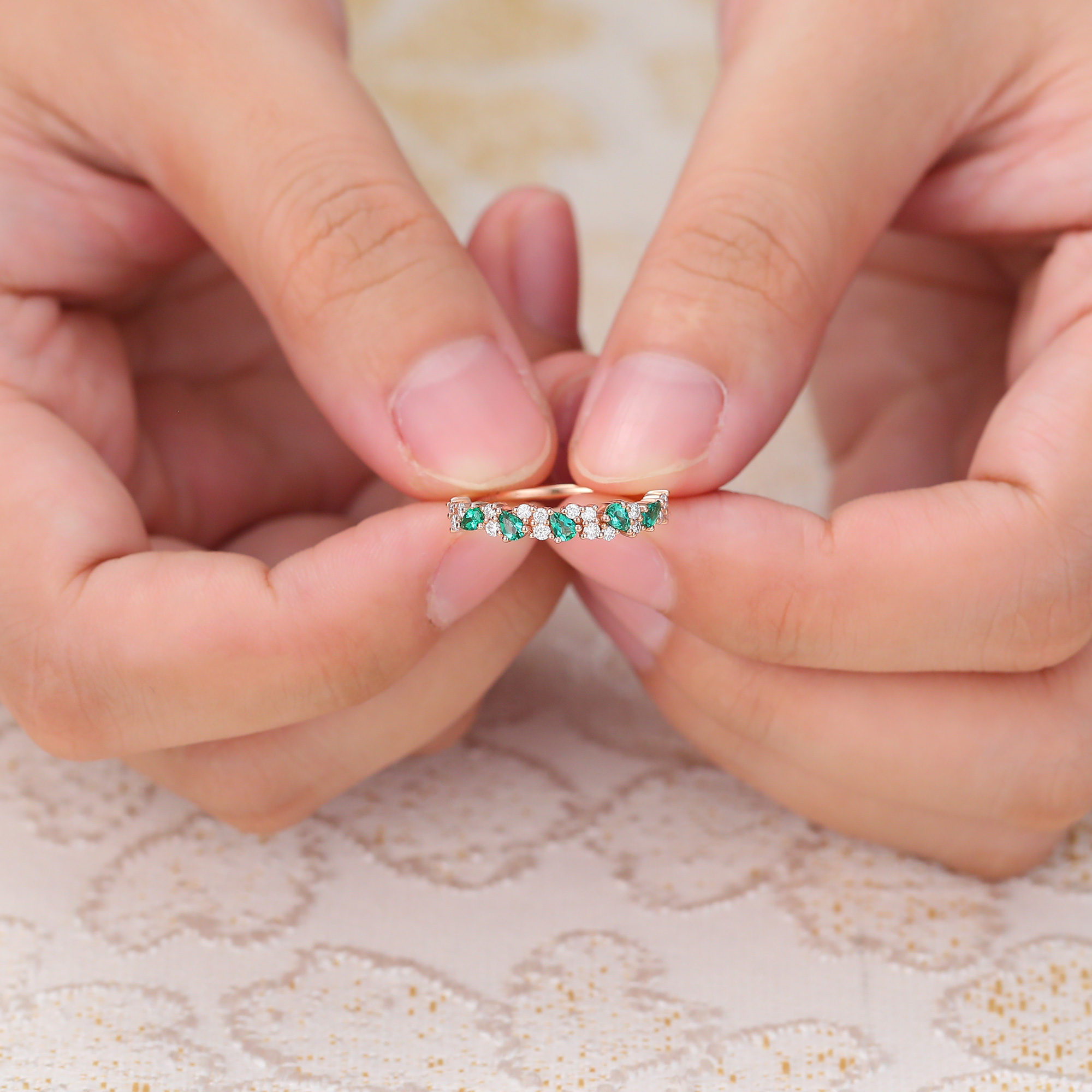 Emerald Wedding Band Vintage Stacking Ring