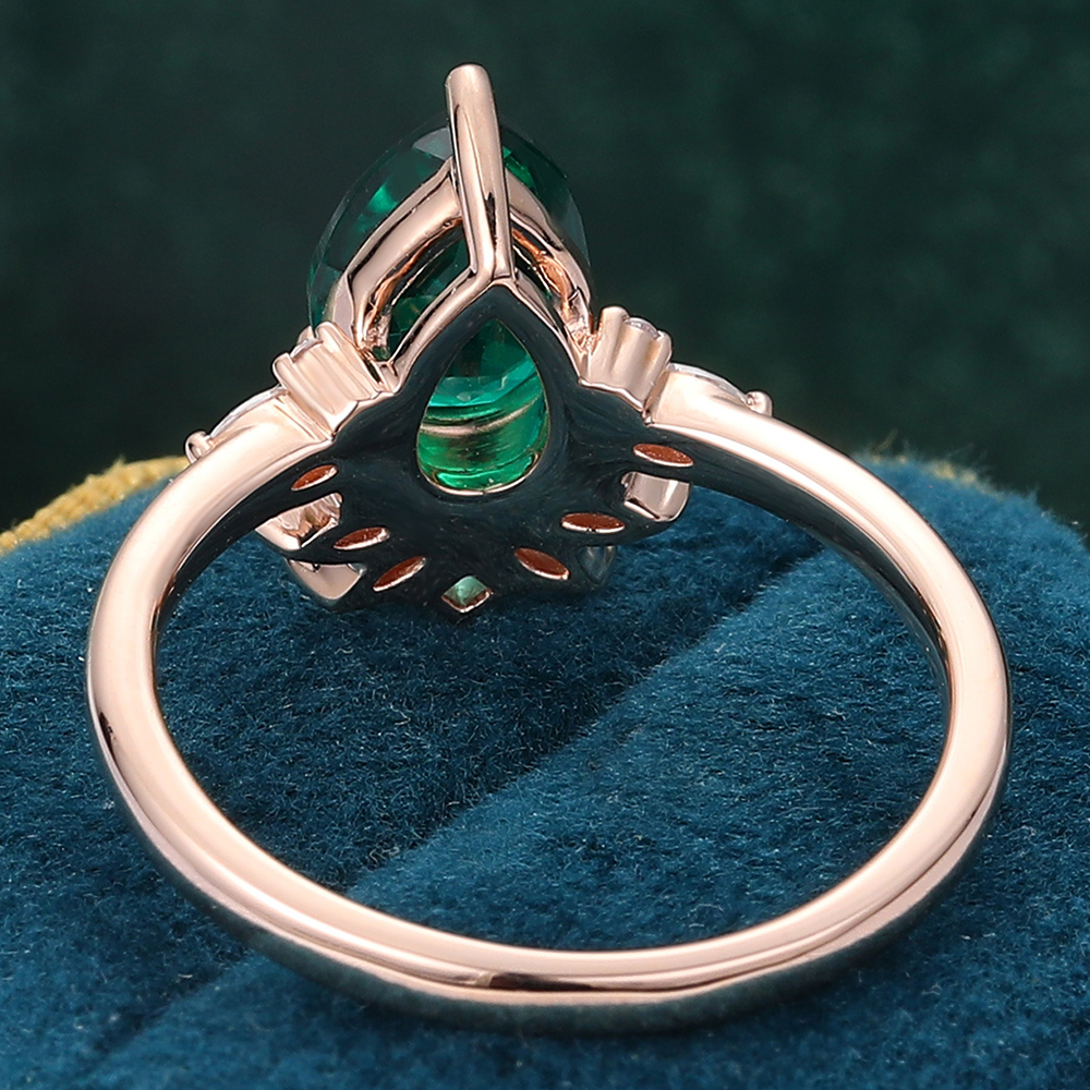 Vintage Emerald Engagement Ring Rose Gold Bridal Ring
