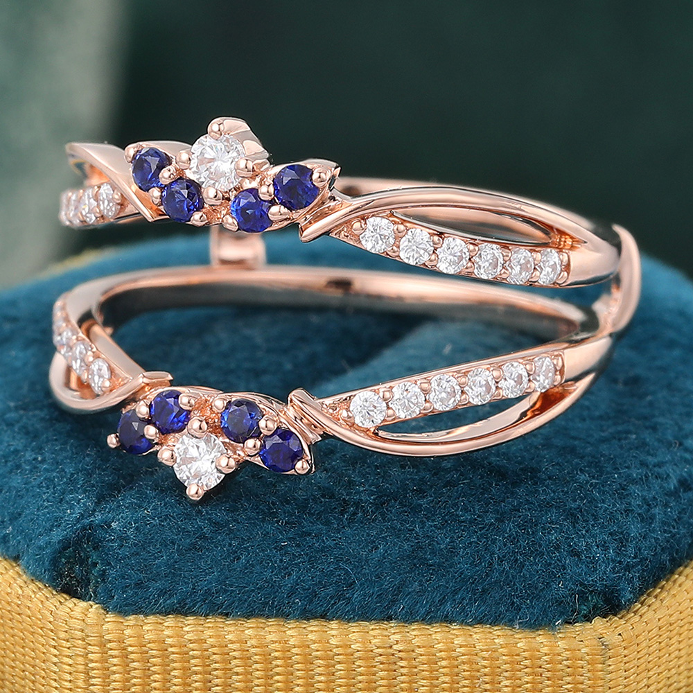 Rose Gold Sapphire & Moissanite Crown Wedding Band