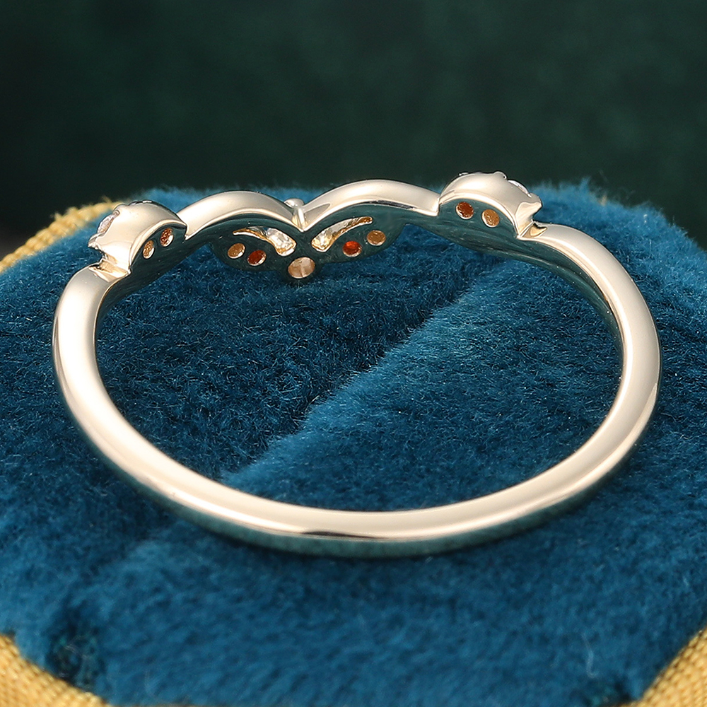 Juyoyo Unique Garnet & Moissanite Wedding Ring 14K Yellow Gold Curved Wedding Band