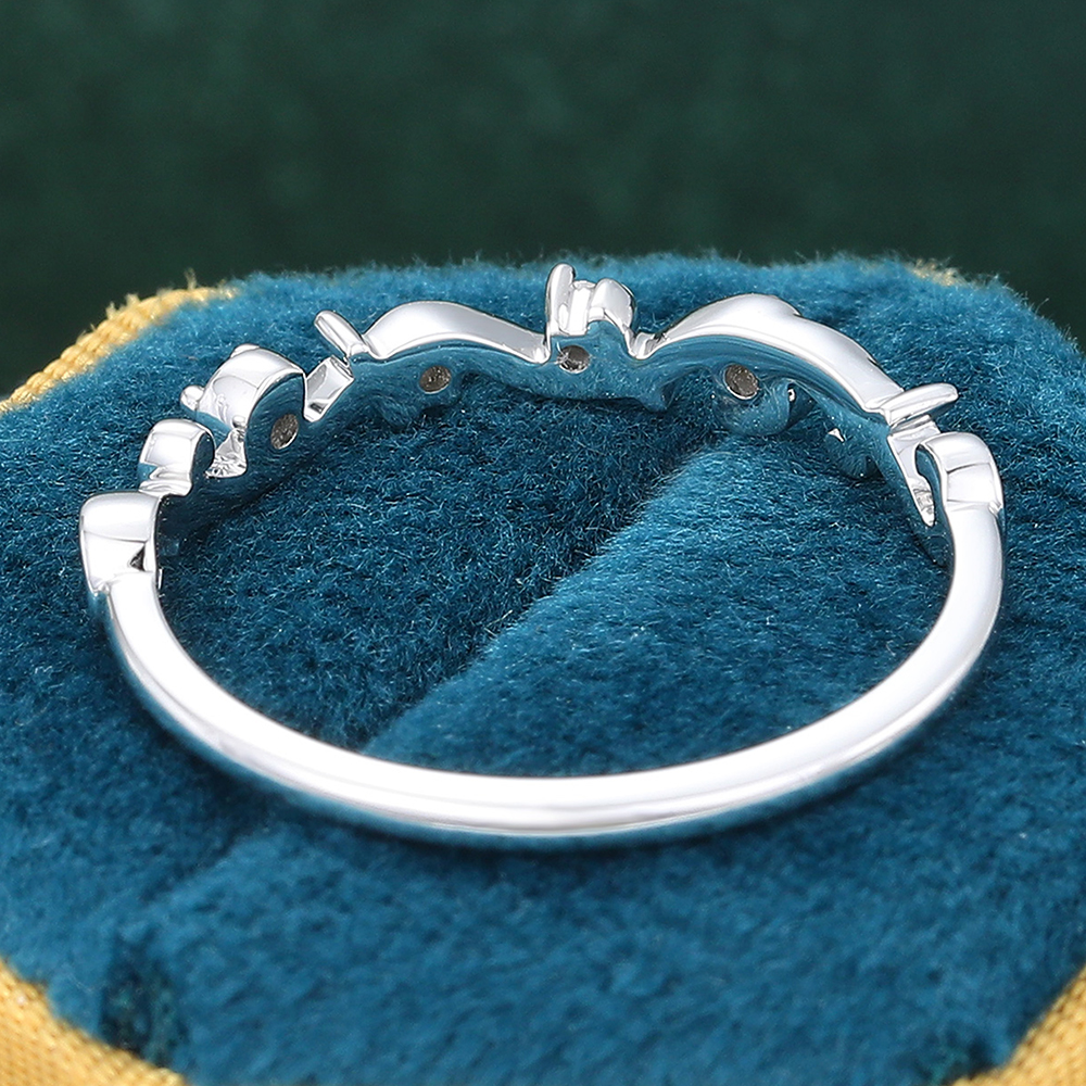 Juyoyo 14K White Gold Round Cut Moissanite Wedding Band Wave Stackable Promise Ring