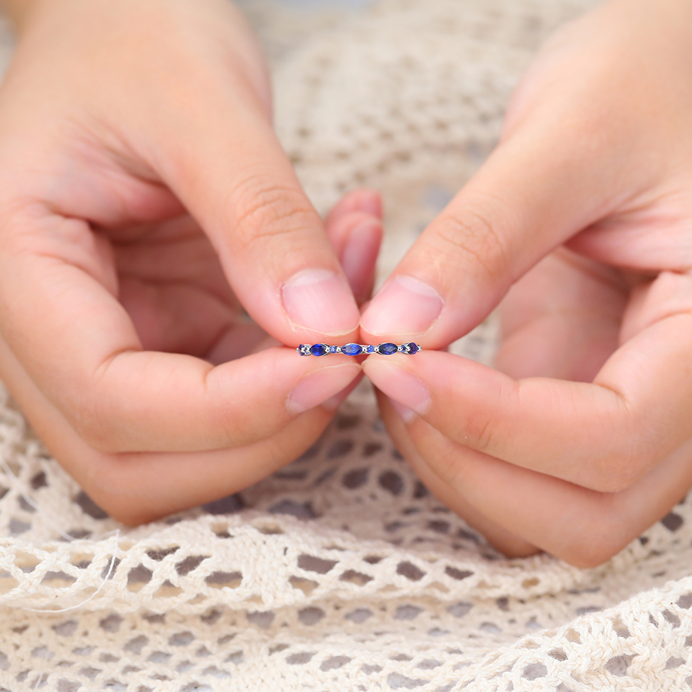 Marquise Cut Sapphire Half Eternity Wedding Band