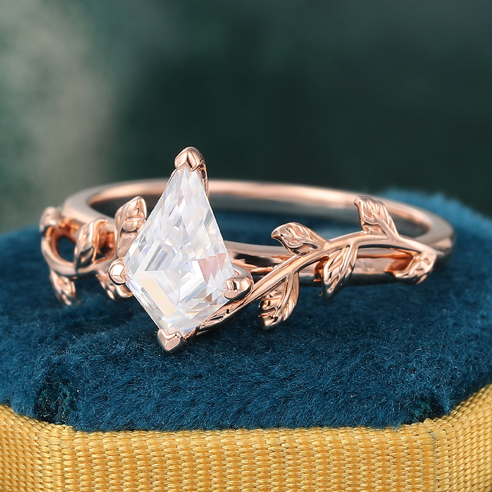 Juyoyo Unique Kite Cut Moissanite Engagement Ring Rose Gold Nature Inspired Bridal Ring