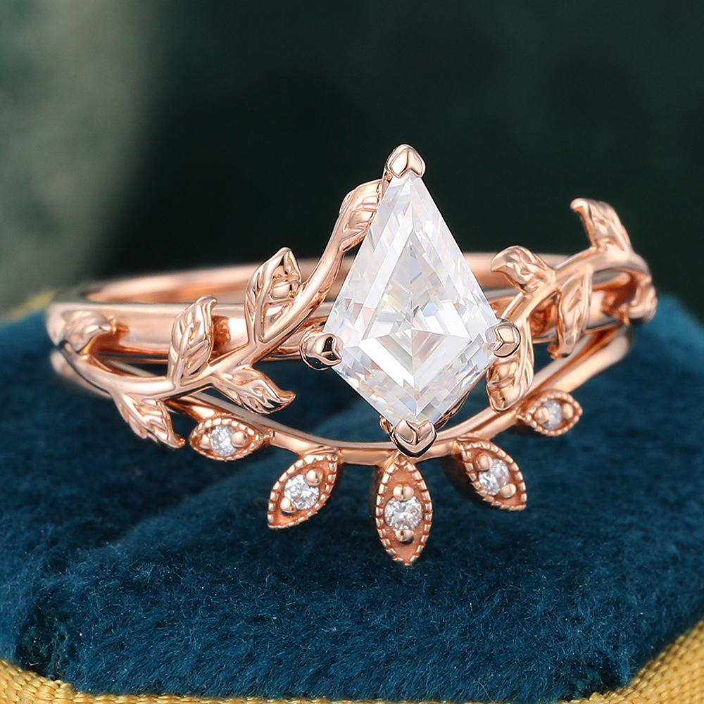 Juyoyo Vintage Moissanite Bridal Ring Set Rose Gold Nature Inspired Engagement Ring Set - 2pcs