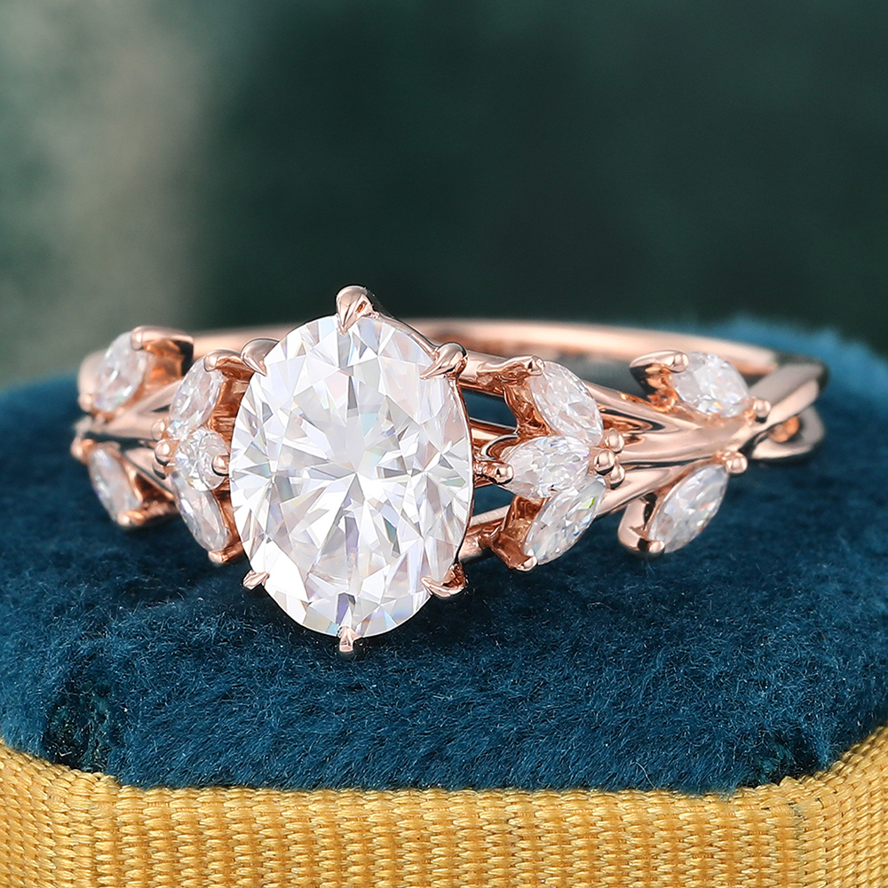 Juyoyo Oval Cut Moissanite Engagement Ring Vine Leafy Bridal Ring Rose Gold Promise Ring