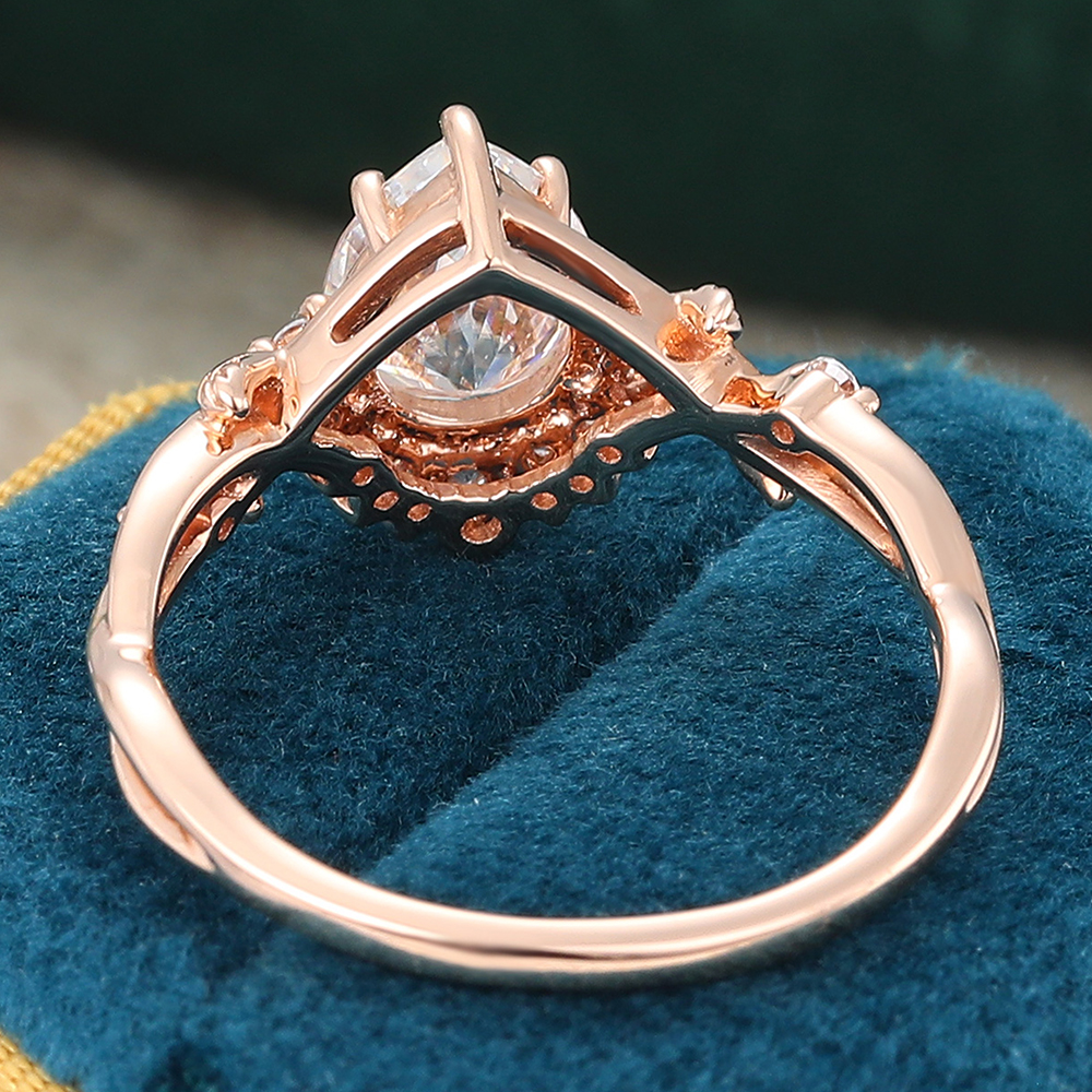 Juyoyo Pear Shaped Moissanite Engagement Ring Half Halo Diamond Ring for Women