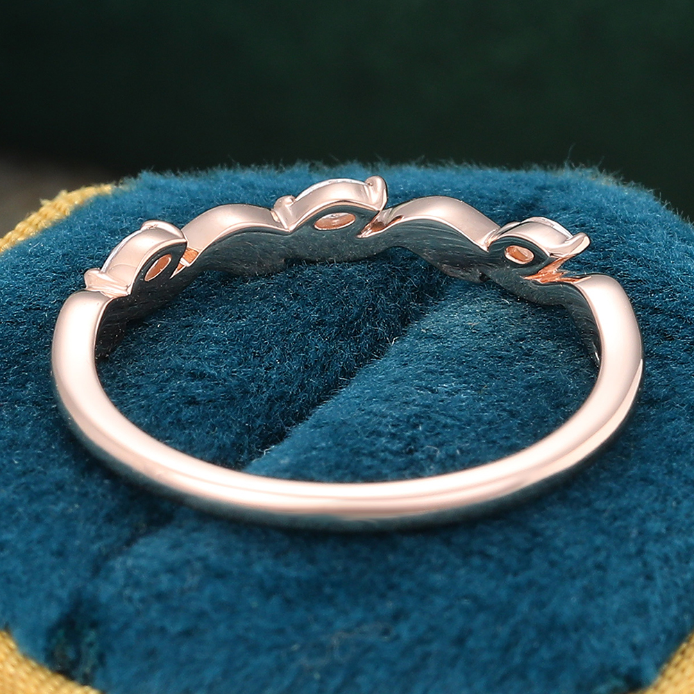 Juyoyo Nature Inspired Moissanite Wedding Band Leaf Stacking Ring