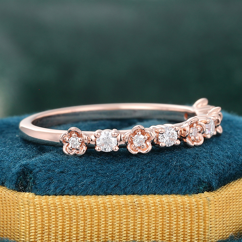 Juyoyo Floral Blossom Moissanite Stacking Anniversary Ring Half Eternity Band in 14K Rose Gold