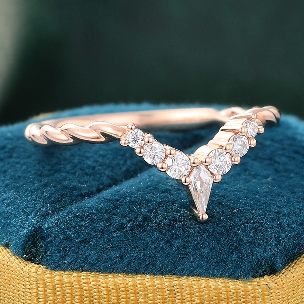 Juyoyo Moissanite Twisted Curved Wedding Band Rose Gold Matching Stacking Ring for Women
