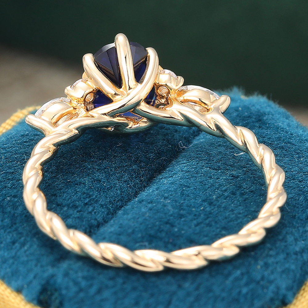 Juyoyo Oval Blue Sapphire Engagement Ring Gold Sapphire Ring Vintage Moissanite Wedding Bridal Ring