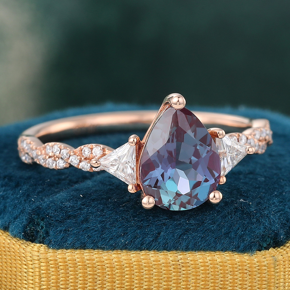 Vintage Round Cut Alexandrite Engagement outlet Wedding Ring, Unique Sterling Silver 14K Rose Gold Moissanite Promise Ring Special Gift for women