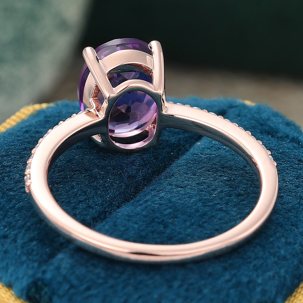 2ct Oval Cut Amethyst & Diamond Engagement Ring Pave Anniversary Promise Ring in 14K Rose Gold
