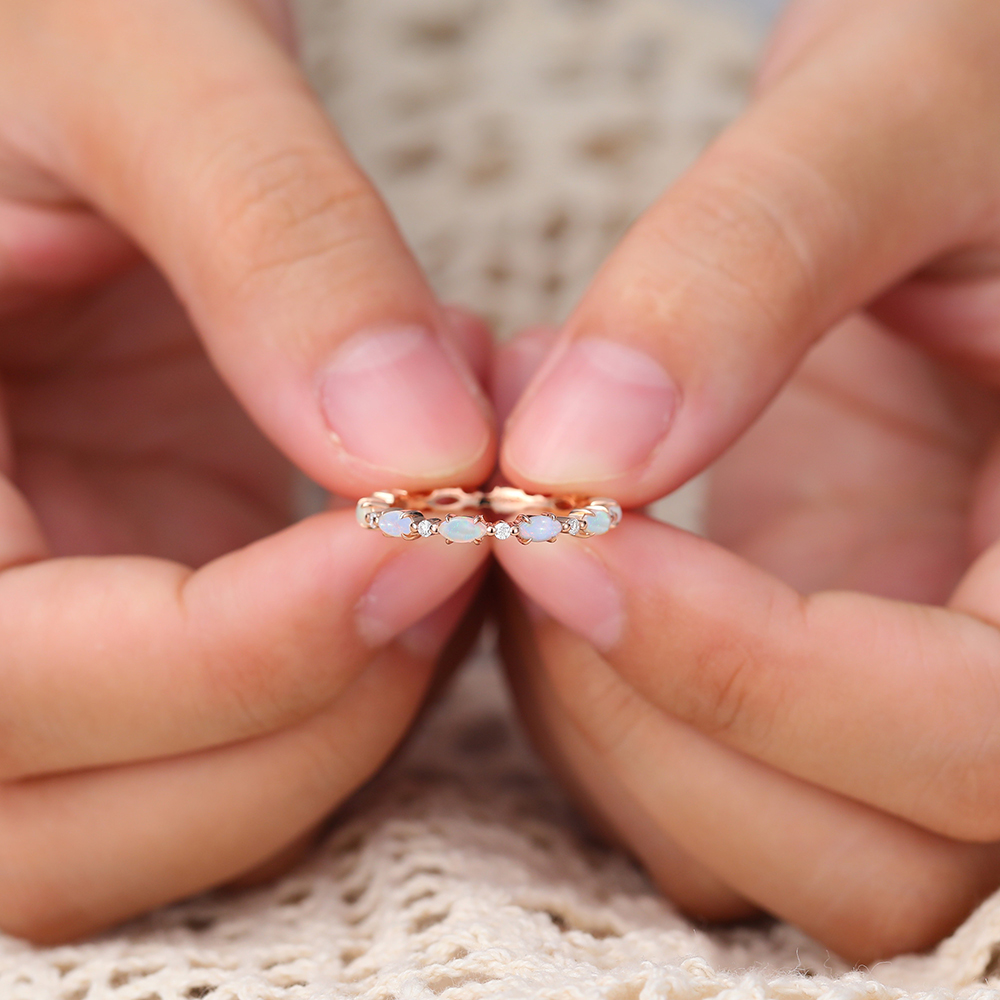 Juyoyo Marquise Cut Opal Eternity Wedding Band Stacking Ring October Birthstone Ring Gift