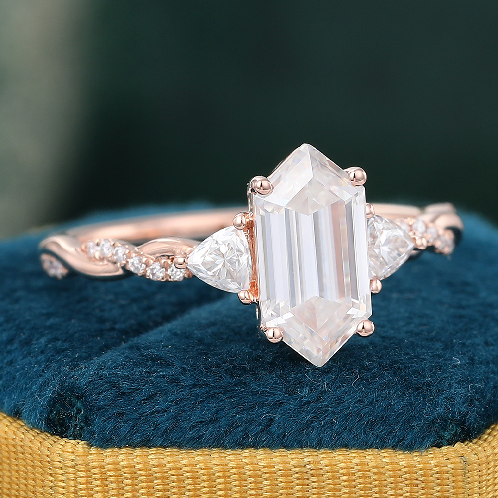 Juyoyo Elongated Hexagon Cut Moissanite Twisted Engagement Ring Rose Gold Bridal Ring