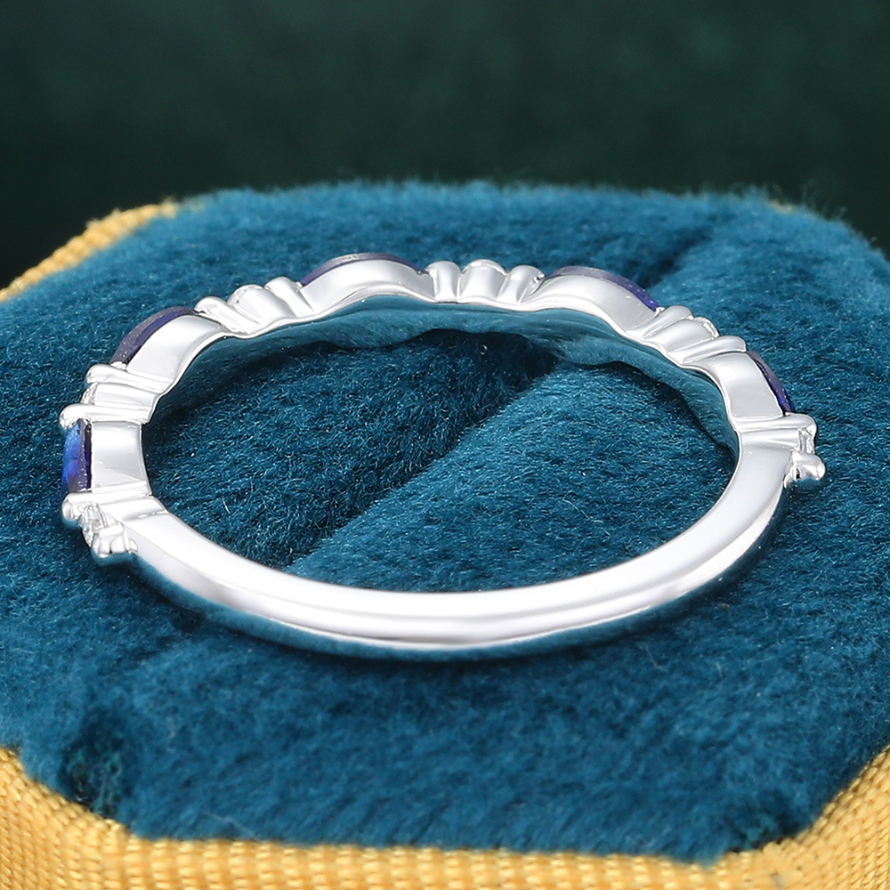 Juyoyo Marquise Cut Sapphire White Gold Stacking Half Eternity Wedding Band