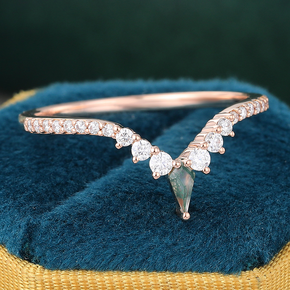 Juyoyo Pave Moss Agate Curved Wedding Band Rose Gold