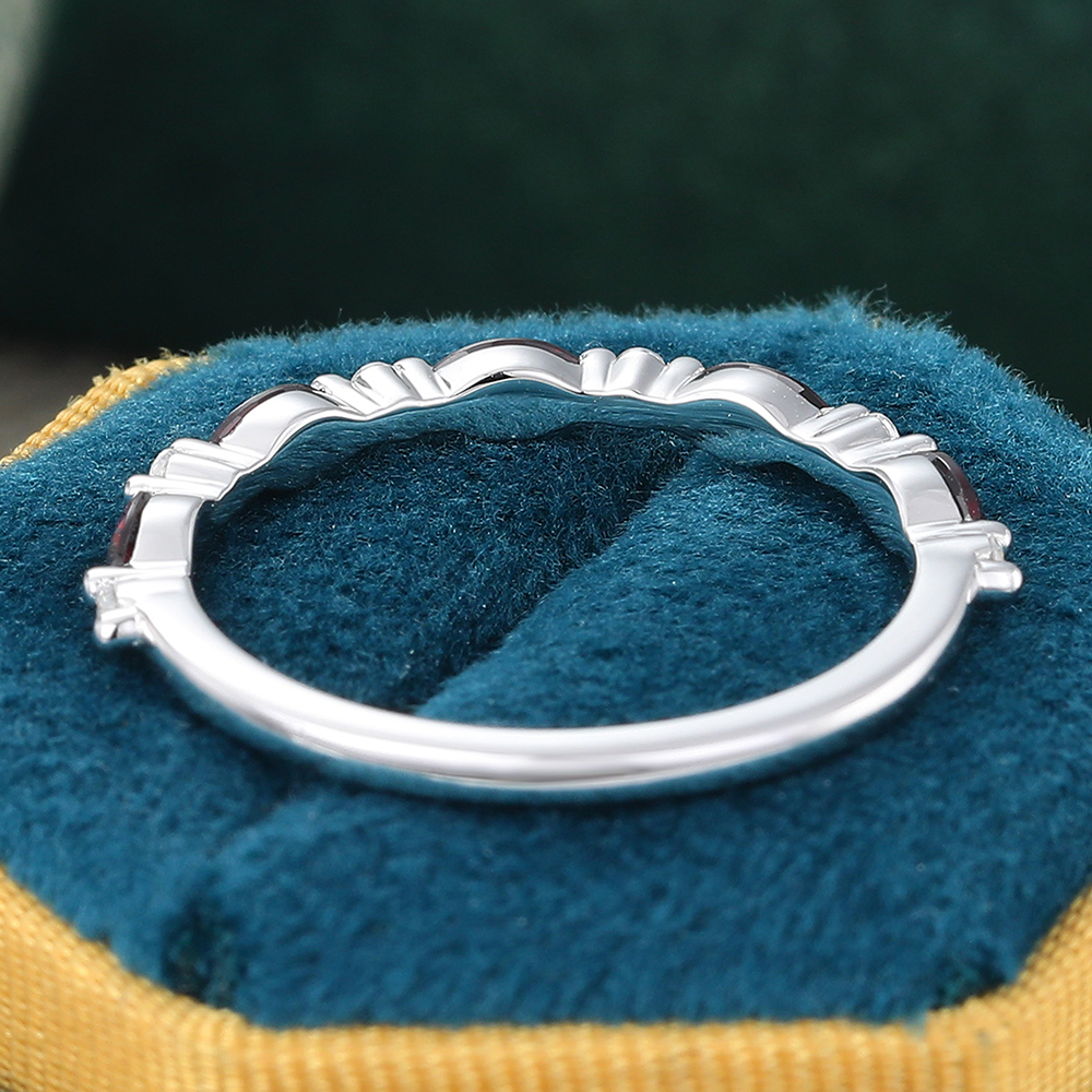 Juyoyo Marquise Cut Garnet White Gold Stacking Half Eternity Wedding Band