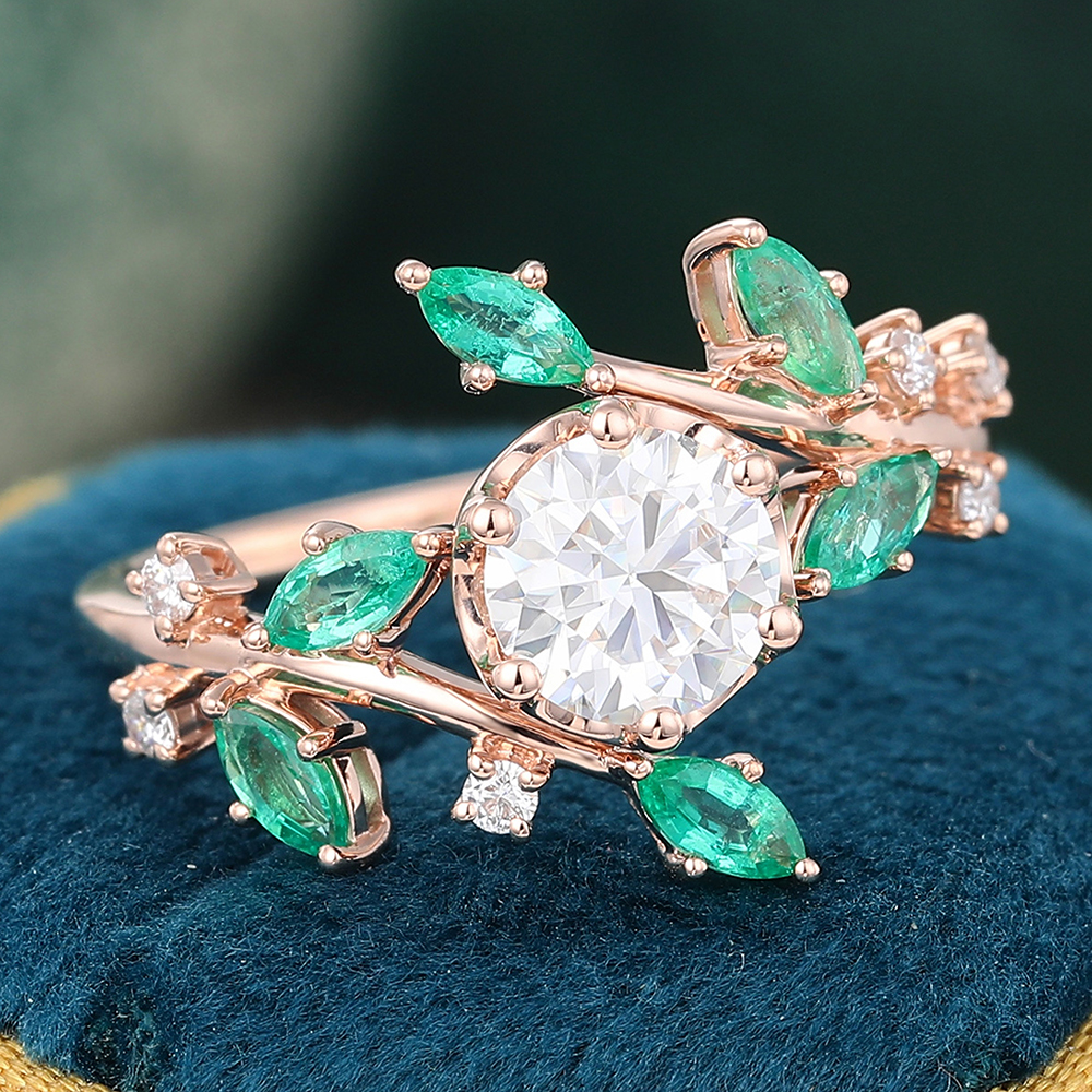 Juyoyo Unique Moissanite Rose Gold Leaf Engagement Ring