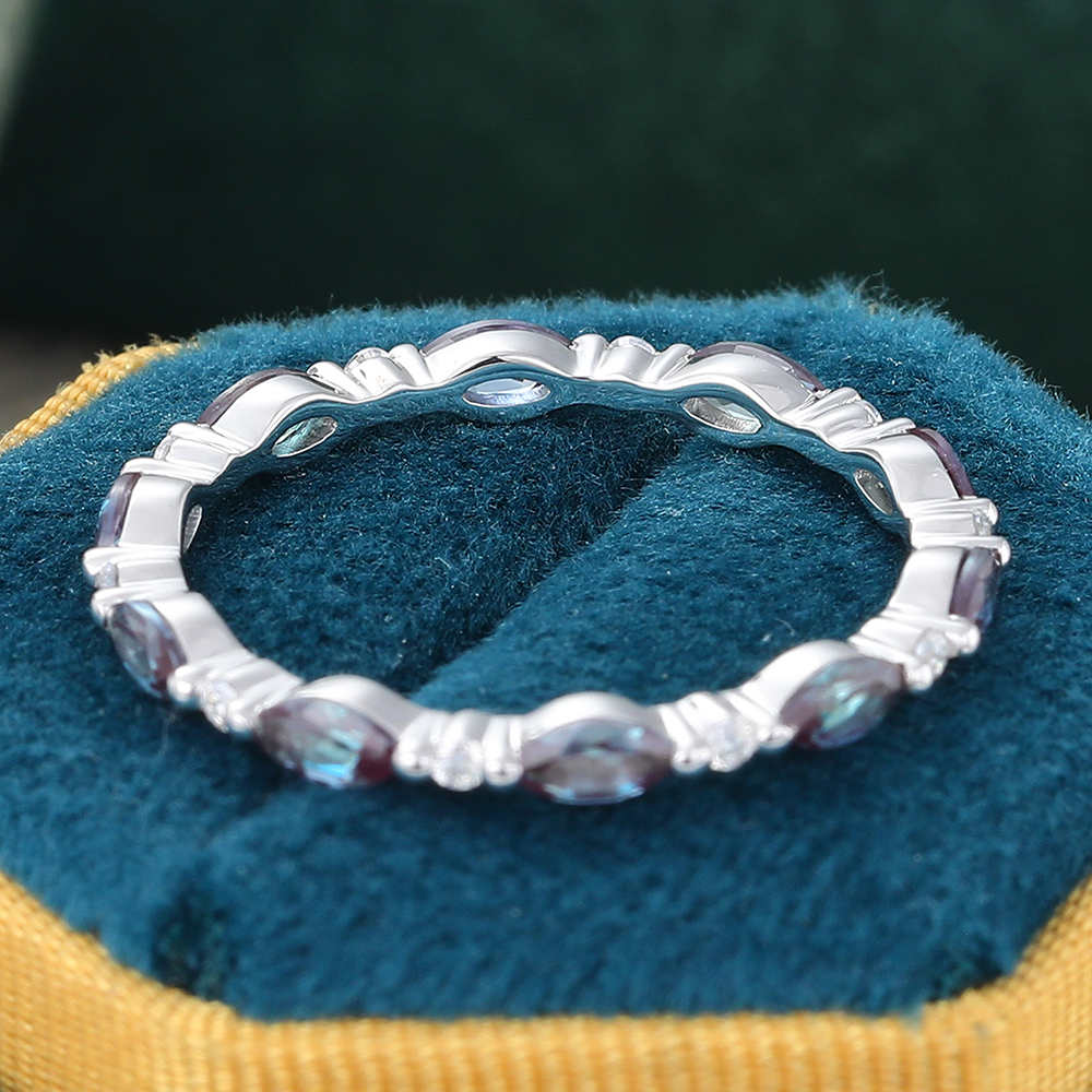 Juyoyo Marquise Cut Alexandrite White Gold Stacking Eternity Wedding Band