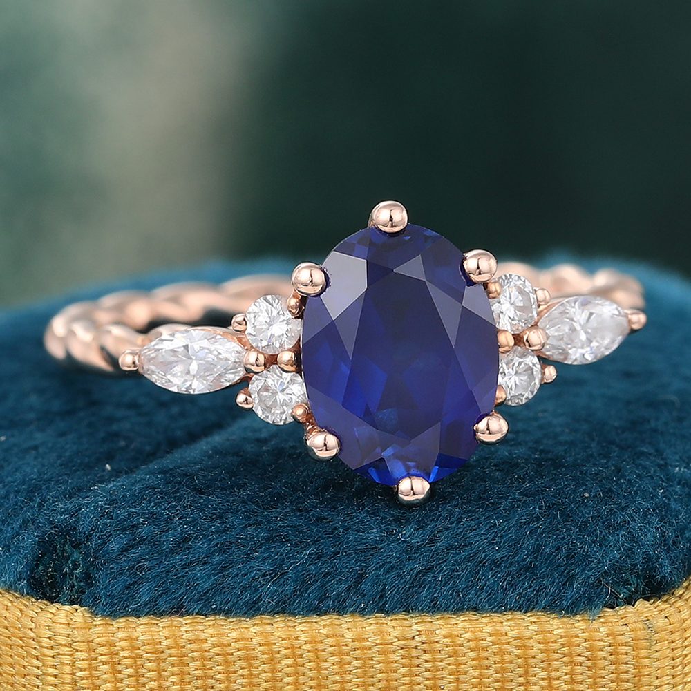 Juyoyo Oval Cut Lab Sapphire Rose Gold Twisted Engagement Ring