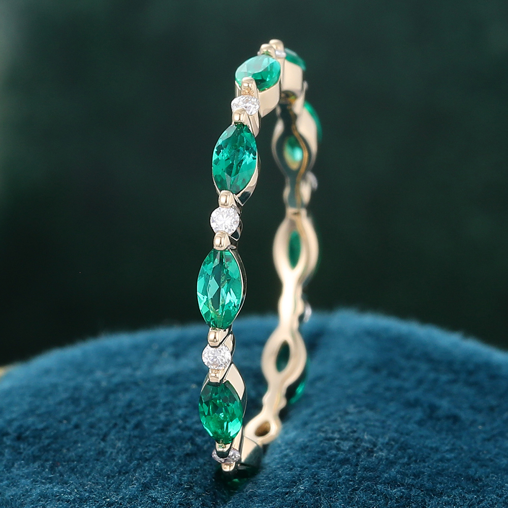 Juyoyo Marquise Cut Emerald Yellow Gold Stacking Eternity Wedding Band