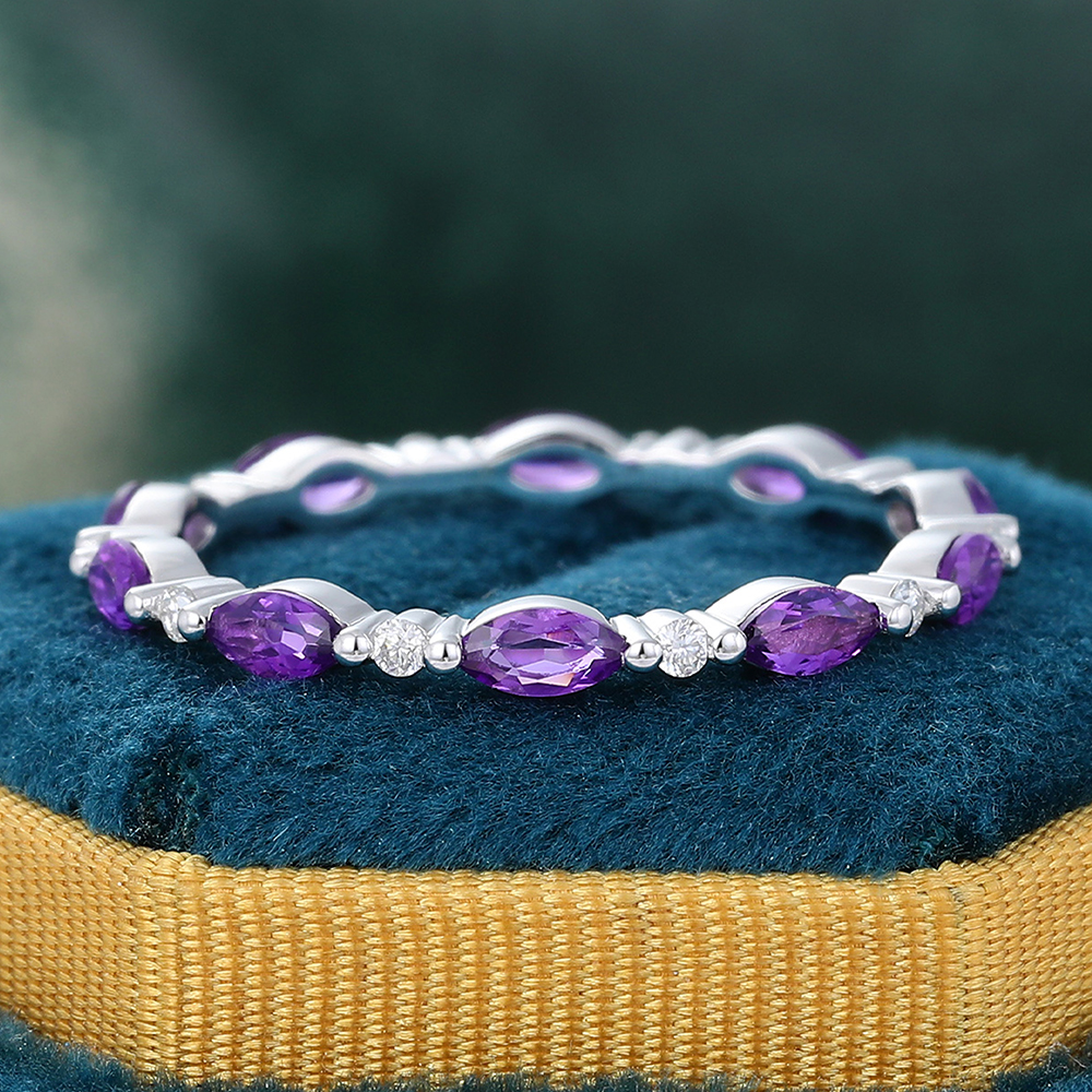 Juyoyo Marquise Cut Amethyst Yellow Gold Stacking Eternity Wedding Band