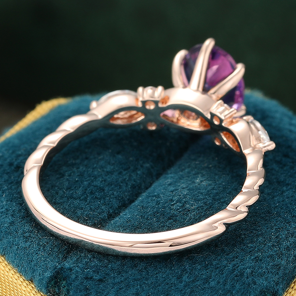 Juyoyo 1.4ct Oval Purple Amethyst & Diamond Engagement Ring Vintage Twist Ring in 14K Rose Gold