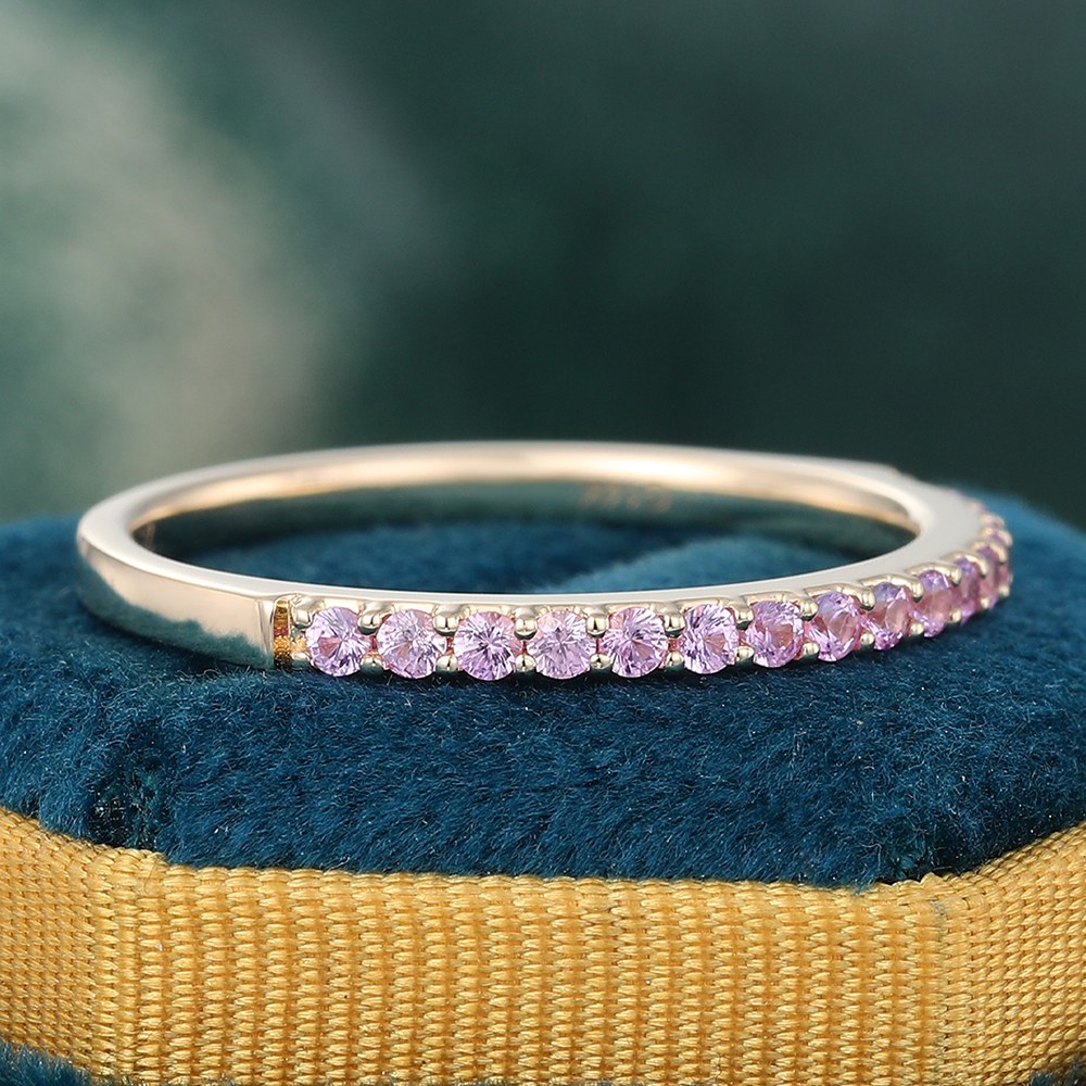 Juyoyo Pink Sapphire Rose Gold Vintage Wedding Band