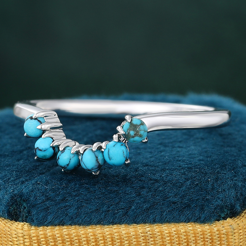 14k White Gold Beaded 4 Stone Turquoise Ring 14k White Gold Beaded 4 Stone Turquoise Ring