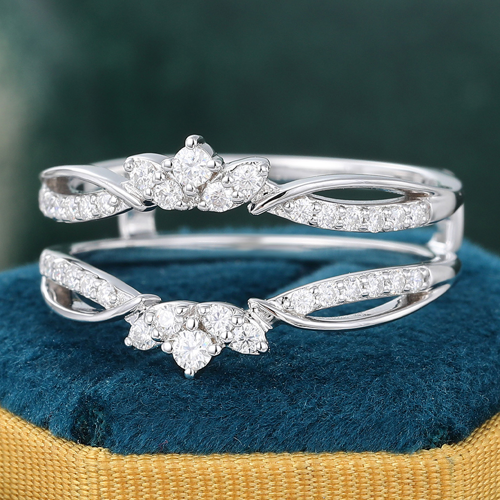 Juyoyo Diamond Double Bands White Gold Curved Wedding Band