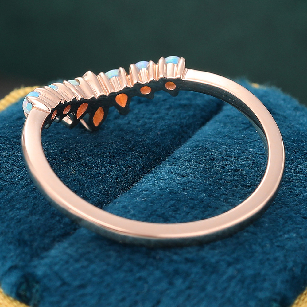 Juyoyo Marquise Cut Opal Rose Gold Curved Wedding Band