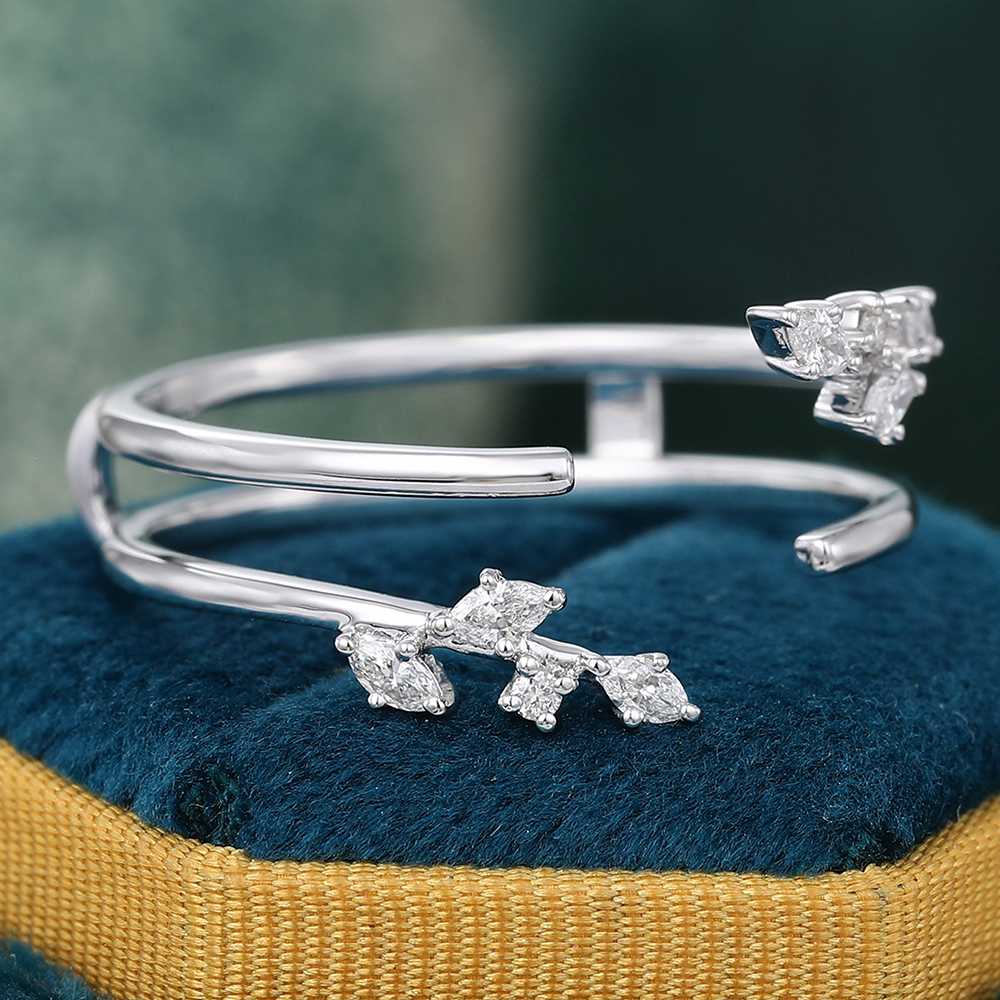 Juyoyo Moissanite Twig Double Bands Matching Ring White Gold Curved Wedding Ring