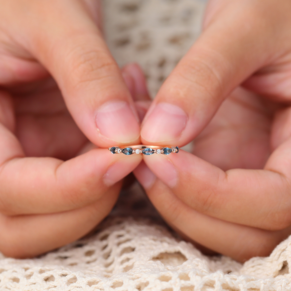 Juyoyo Marquise Cut Alexandrite Rose Gold Stacking Half Eternity Wedding Band