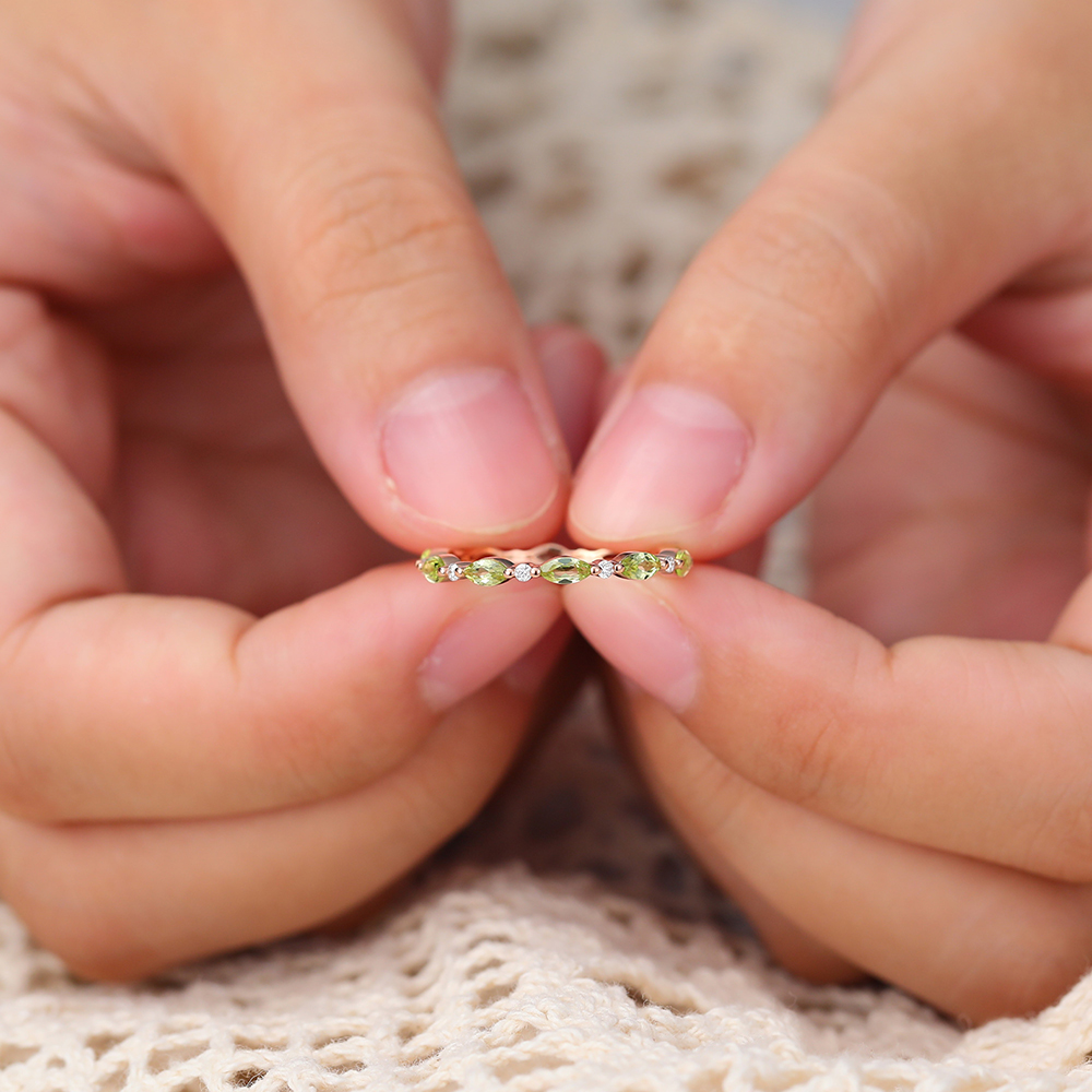 Juyoyo Marquise Cut Peridot Rose Gold Stacking Eternity Wedding Band