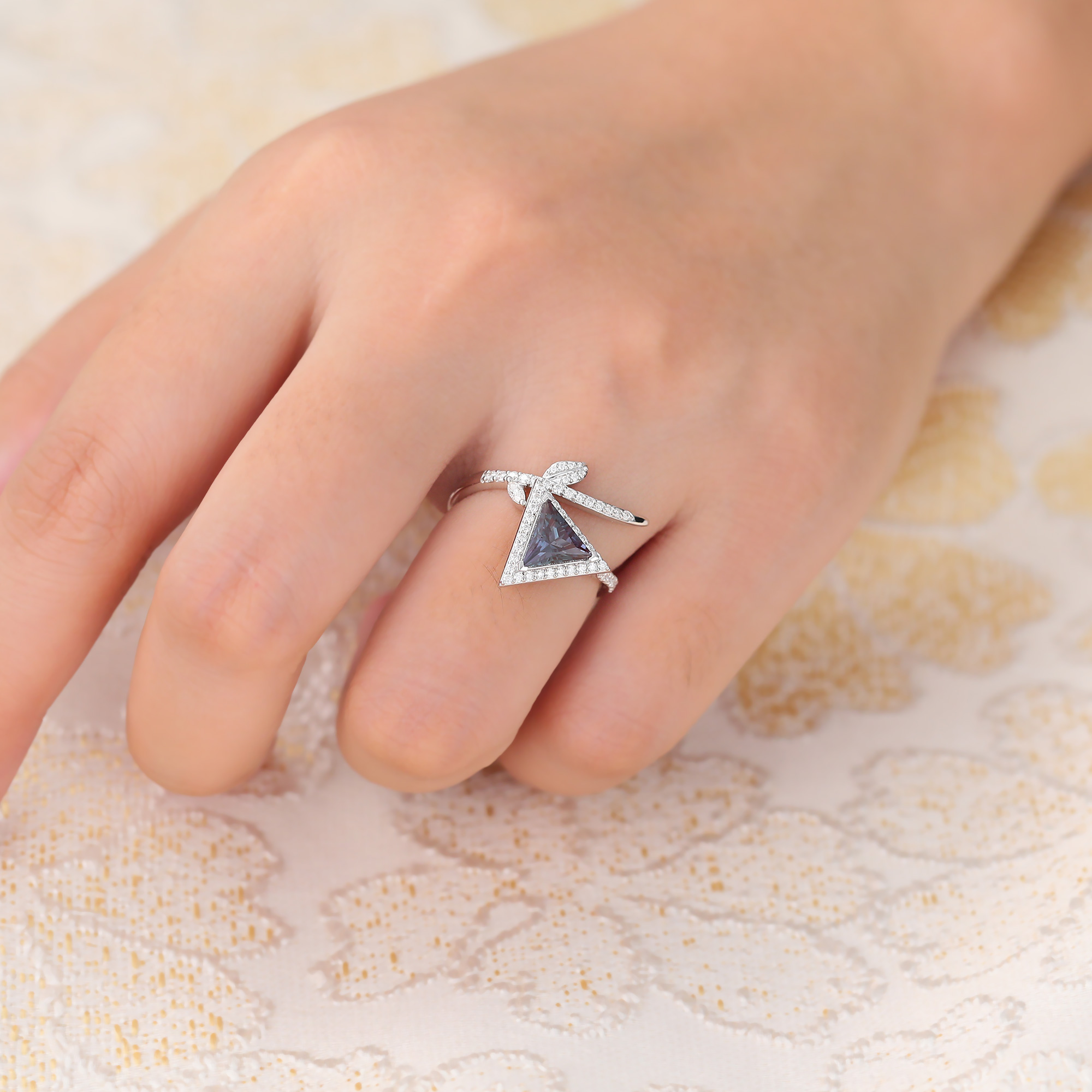 Triangle Cut Alexandrite Rings for Women