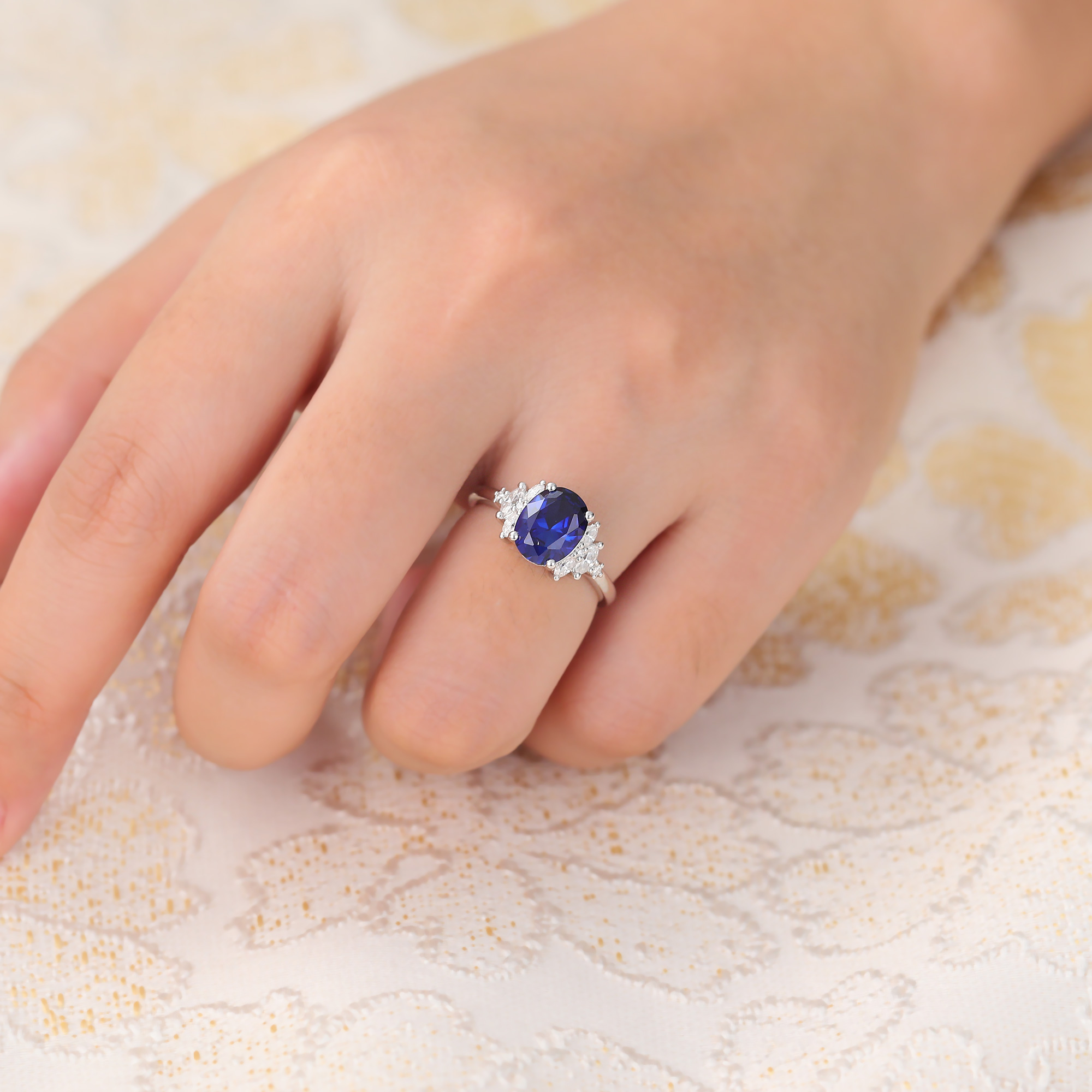 Juyoyo Oval Cut Lab Created Sapphire Engagement Ring