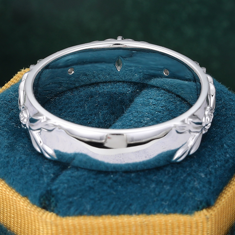 Juyoyo Verdure Alexandrite and Moissanite Wedding Band S925 Leaf Nature Inspired Stacking Ring